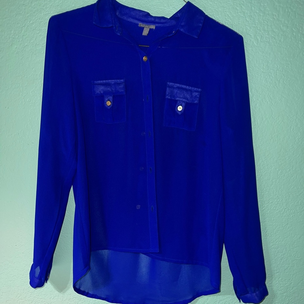 Charlotte Russe Royal Blue Sheer Button-Up Blouse